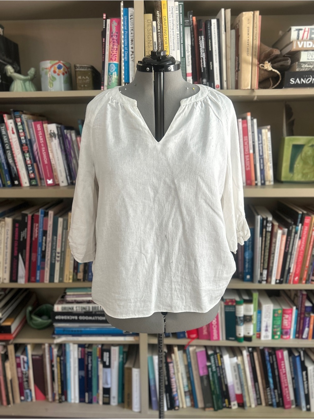 Jones New York White Linen Blend Peasant Blouse Tie Sleeve | Size XL
